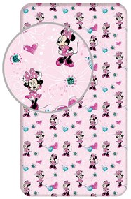 Ružová napínacia bavlnená detská plachta 90x200 cm Minnie "Flowers" – Jerry Fabrics