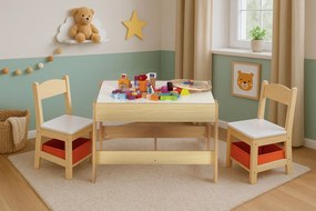 Detský set nábytku ECOTOYS – stôl s kriedovou tabuľou + 2 stoličky a úložný priestor