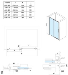 Polysan Polysan, ALTIS LINE BLACK sprchové dvere 1370-1410mm, výška 2000mm, číre sklo, AL4112B