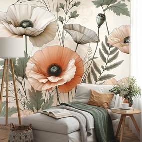 Samolepiaca tapeta pastelové makové kvety