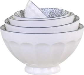 Set 5ks biela porcelánová miska so šedými ornamentmi vo vnútri Arés - Ø15*9 cm