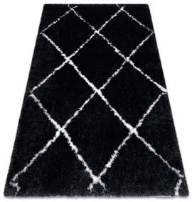 Koberec FLUFFY 2373 shaggy kratka, trellis - antracit / biely