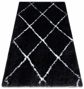 Koberec FLUFFY 2373 shaggy kratka, trellis - antracit / biely