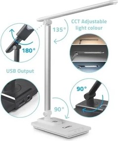 LED Stmievateľná stolná lampa s USB LED/9W/230V 3000K/4000K/5500K biela
