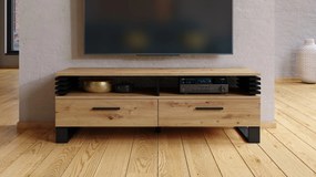 GOKEE RTV-145 Dub Artisan/ Čierna matná - MODERNÁ SKRIŇA POD TELEVÍZOR S LAMELAMI
