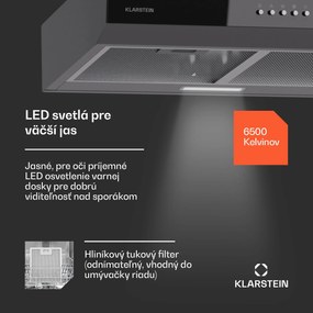 Klarstein Contempo 60, digestor, 60 cm, podskrinkový, 200 m³/h, LED, akryl, nehrdzavejúca oceľ