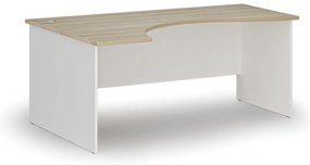 Ergonomický kancelársky písací stôl PRIMO WHITE, 180x120 cm, ľavý, biela/dub prírodný