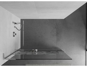 Mexen Kioto+ L, sprchová zástena Walk-In s poličkou a vešiakom 120 x 200 cm, 8mm číre sklo biely vzor, chrómový profil, 800-120-123-01-85