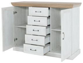 Tempo Kondela Komoda, 2-dverová s 5 šuplíkmi, sosna nordická/dub divoký, ROYAL K2D