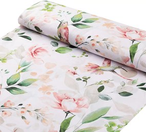 Bavlnená látka/plátno Sandra SA-432 Vtáci medzi kvetmi - šírka 160 cm