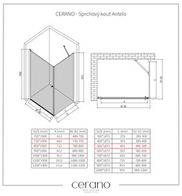 CERANO - Sprchovací kút Antelo L/P - čierna matná, transparentné sklo - 75x50 cm - krídlový, CER-CER-482182