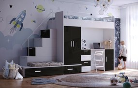 Detská posteľ Ruby V (Biela + Čierna) (s roštami). Akcia -20%. Vlastná spoľahlivá doprava až k Vám domov. 611113