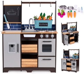 Veľká drevená detská kuchynka so zeleninou a príslušenstvom ECOTOYS