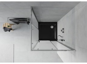 Mexen Rio, štvorcový sprchovací kút s posuvnými dverami 90(dvere) x 90(dvere) x 190 cm, 6mm sklo námraza, chrómový profil + čierna sprchová vanička SLIM, 860-090-090-01-30-4070