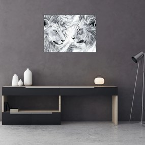 Sklenený obraz - Kreslené levie hlavy (70x50 cm)