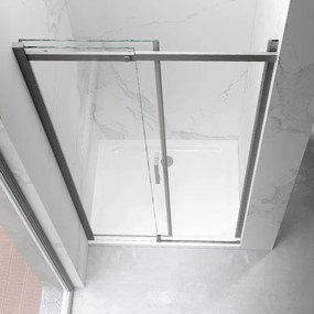 BPS-koupelny Posuvné sprchové dvere HYD-PD09A 100 kartáčovaná oceľ/transparent pre inštaláciu do niky - bez vaničky
