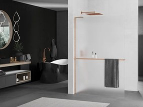 Mexen Kioto+ L, sprchová zástena Walk-In s poličkou a vešiakom 110 x 200 cm, 8mm sklo námraza, medený matný profil, 800-110-123-65-30