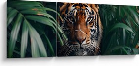 Obraz - Portrét tigra v džungli (s hodinami) (90x30 cm)