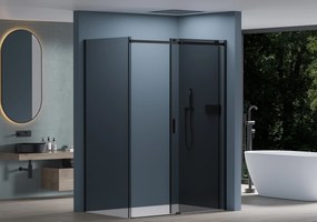 Cerano Santoro, sprchovací kút s posuvnými dverami 140(dvere) x 100(stena) x 195 cm, 6mm šedé sklo, čierny profil, CER-CER-425491