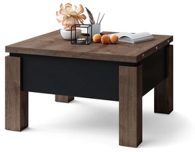 Mazzoni OSLO dub hnedý / čierny mat, rozkladací konferenčný stolík s výškovo nastaviteľnou stolovou doskou