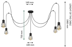 Luster na lanku TUBE 5xE27/15W/230V pavúk čierna
