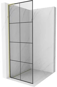 Mexen Kioto L, sprchová zástena Walk-In 70 x 200 cm, 8mm číre sklo čierny vzor, zlatý matný profil, 800-070-103-55-77