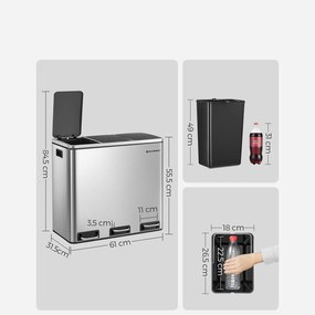 SongmicsHome Kôš na separovanie odpadu SORT 54l (3x18 l), nerezová