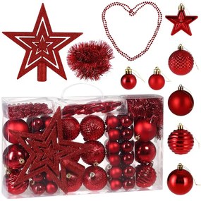 Sada vianočných závesných dekorácií ESTRELLA červená (66 ks)