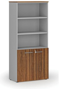 Kombinovaná kancelárska skriňa PRIMO GRAY, dvere na 2 poschodia, 800 x 420 x 1781 mm, sivá/orech