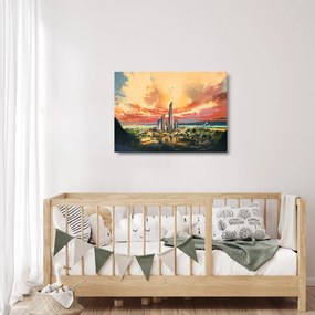 Sklenený obraz - Maľované mesto (70x50 cm)