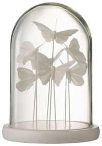 Dekoratívny podnos s bielymi motýlikmi a skleneným poklopom Butterflies - Ø 18*26cm