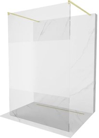 Mexen Kioto, sprchová zástena Walk-In 130 x 200 cm, 8mm číre sklo-námraza, zlatý matný profil, 800-130-002-55-35