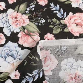 Biante Bavlnený záves Sandra SA-449 Modro-ružové kvety na čiernom 150x210 cm