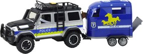LEAN Toys Policajné terénne auto s prívesom na kone, svetlá a zvuky