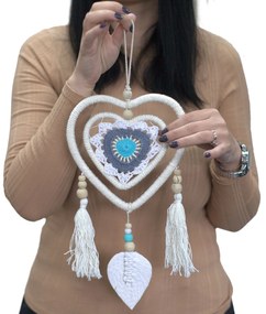 Lapač snov Bali - Modré srdce v srdci - stredný 35cm