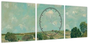 Obraz - Alfred Sisley,  Meadow, reprodukcia (s hodinami) (90x30 cm)