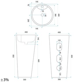 Rea Blanka Savana Matt, voľne stojace umývadlo 40x40x85 cm, imitácia kameňa, REA-U3615