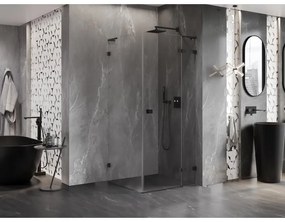Mexen Lunar, L pravý výklopný sprchový kút 80 x 80 cm, 8mm číre sklo, čierny profil, 834L-080-080-70-00-P
