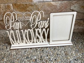 Stojan Pán a Pani s fotorámikom 28 - 30 cm, Prirodné drevo celý stojan