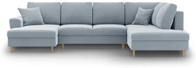 Svetlomodrá zamatová rozkladacia/s úložným priestorom rohová pohovka (pravý roh/do "U") Kyoto – Cosmopolitan Design
