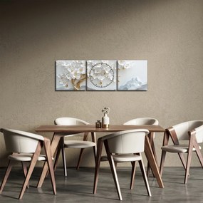 Obraz – 3D elegantný strom života (s hodinami) (90x30 cm)