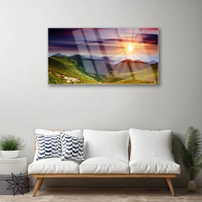 Skleneny obraz Hory západ slnka príroda 125x50 cm