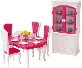 LEAN Toys Jedálenská súprava pre bábiky: stôl, stoličky, skrinka na riad