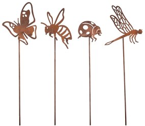 Zapichovacia záhradná dekorácia Bugs, sada 4ks, 38 cm, kov, hnedá