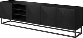 TV skrinka Asha 200 cm s otvorenými policami na podstavci - čierny mat