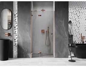 Mexen Lunar, ľavé výklopné sprchové dvere 85 cm, 8mm číre sklo, ružové zlato profil, 834-085-000-60-00-L