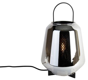 Stolná lampa Art Deco čierna s dymovým sklom 23 cm - Kevin