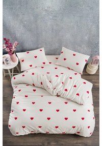 Krémové 4-dielne predĺžené obliečky na dvojlôžko z bavlny Renforcé s plachtou 200x220 cm Mini Hearts – Mila Home
