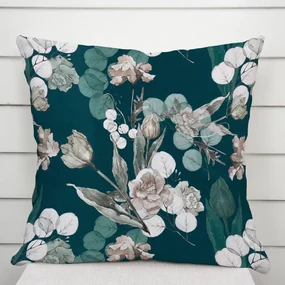 Biante Dekoračná obliečka na vankúš TF-058 Kvety s eukalyptom na tmavo zelenom 35 x 45 cm