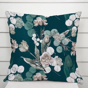 Biante Dekoračná obliečka na vankúš TF-058 Kvety s eukalyptom na tmavo zelenom 30 x 50 cm